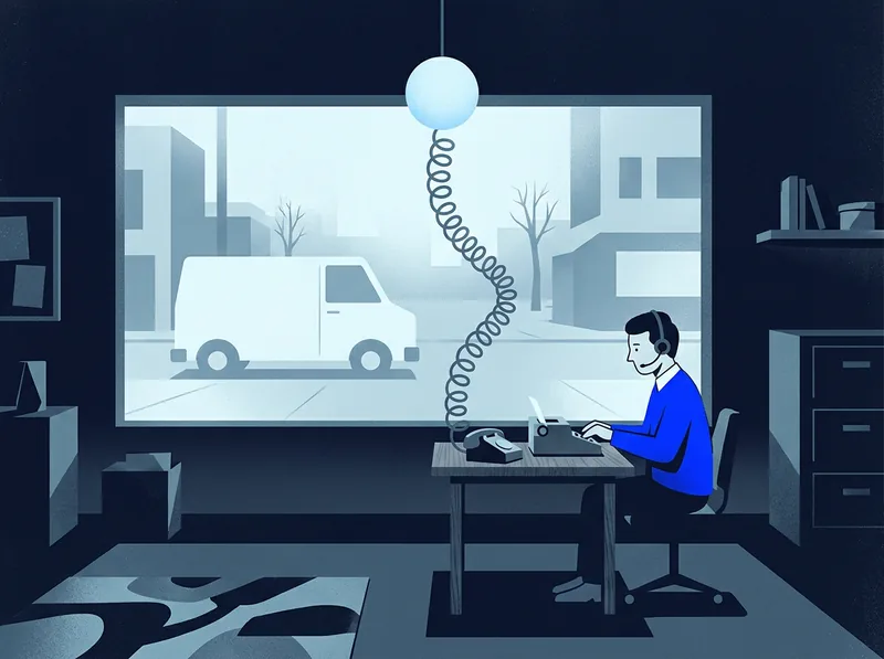 Illustration of a phone agent connected to a field-service operation.