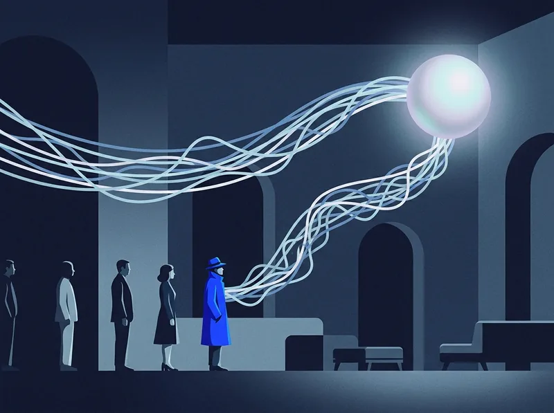 Illustration of a phone workflow moving between people, systems, and an AI agent